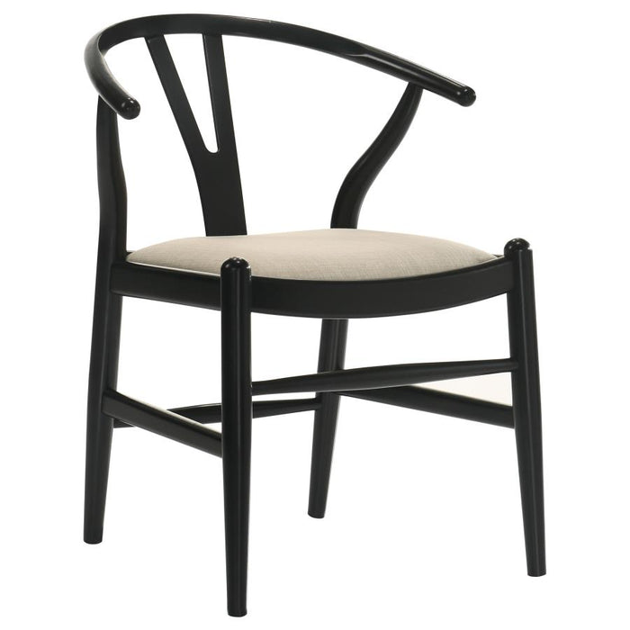 Dinah Danish Y-Shaped Back Wishbone Dining Side Chair Black and Beige (Set of 2)