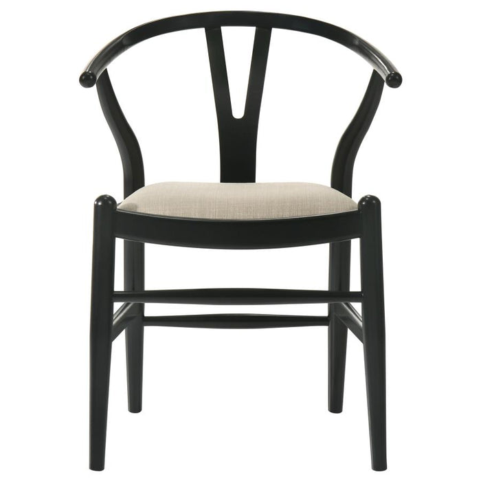 Dinah Danish Y-Shaped Back Wishbone Dining Side Chair Black and Beige (Set of 2)