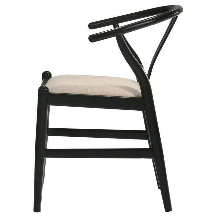 Dinah Danish Y-Shaped Back Wishbone Dining Side Chair Black and Beige (Set of 2)