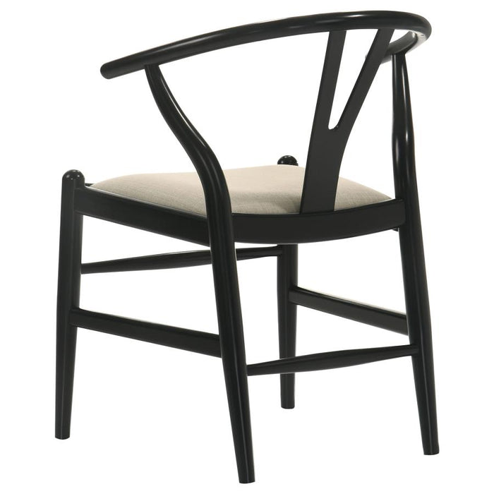 Dinah Danish Y-Shaped Back Wishbone Dining Side Chair Black and Beige (Set of 2)