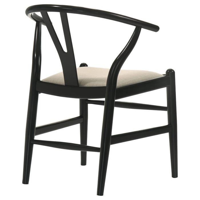 Dinah Danish Y-Shaped Back Wishbone Dining Side Chair Black and Beige (Set of 2)