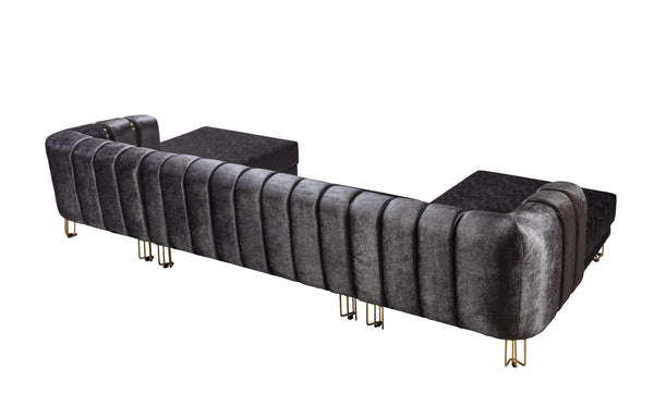 Santana Smoke Velvet Double Chaise Sectional