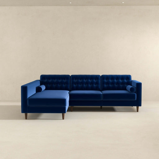 Christian  Blue Velvet Sectional Sofa Left Facing