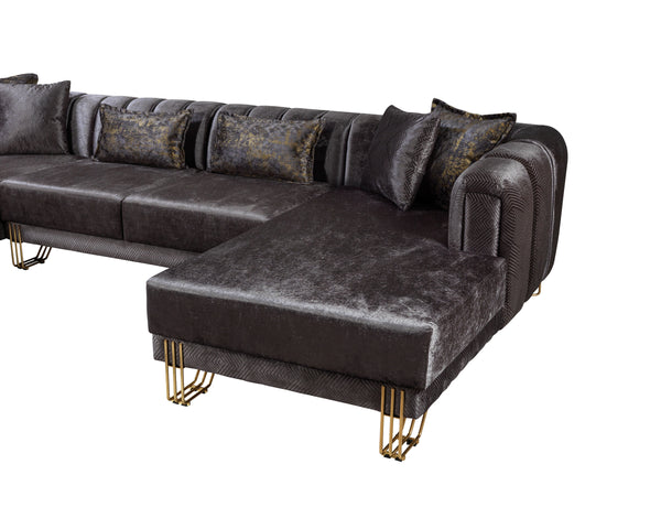 Santana Smoke Velvet Double Chaise Sectional