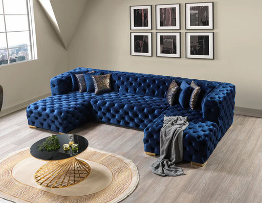 Neva Blue Velvet Double Chaise Sectional