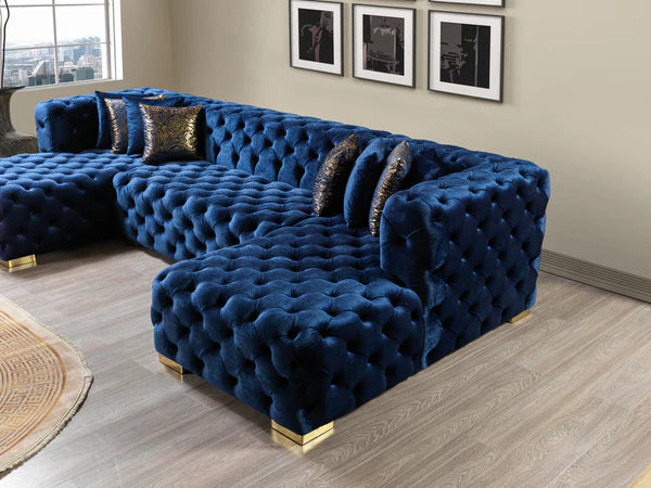 Neva Blue Velvet Double Chaise Sectional