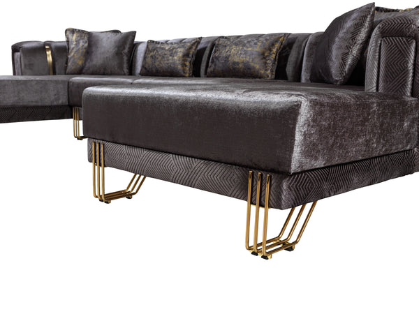 Santana Smoke Velvet Double Chaise Sectional