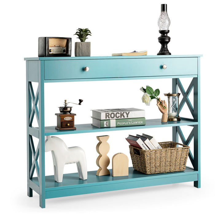 Console Table 3-Tier with Drawer and Storage Shelves