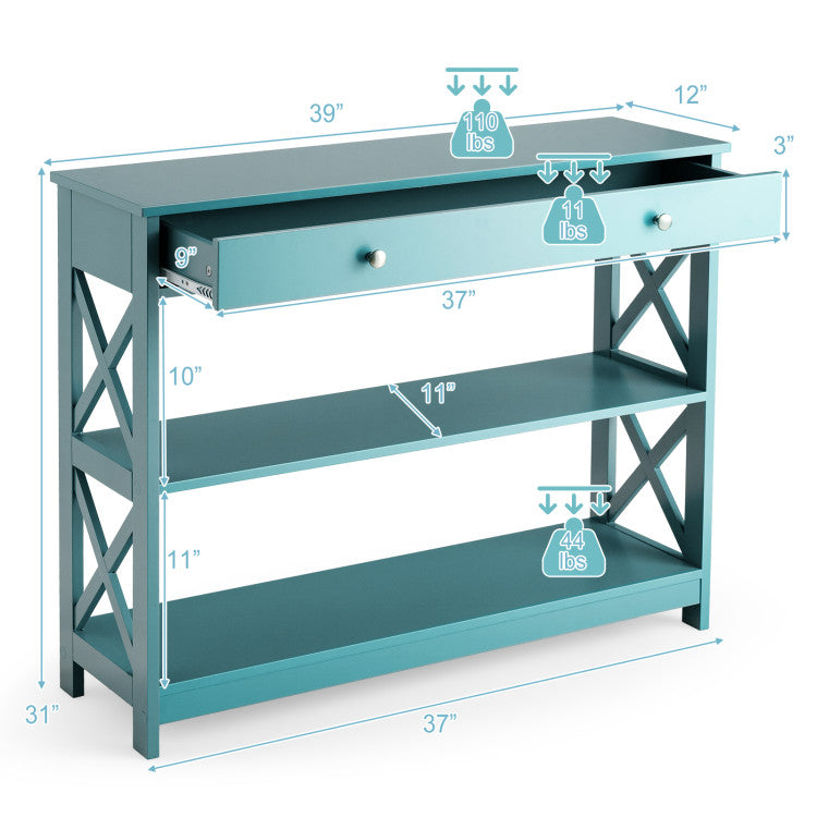 Console Table 3-Tier with Drawer and Storage Shelves