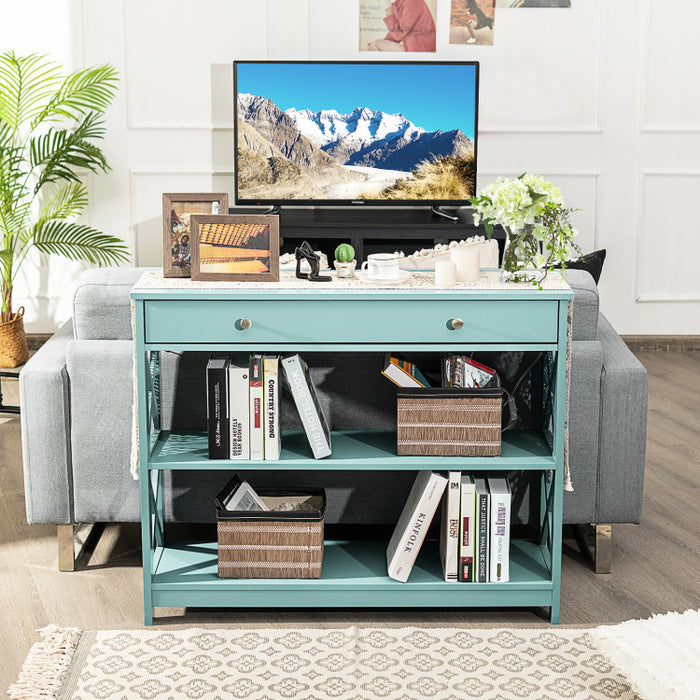 Console Table 3-Tier with Drawer and Storage Shelves