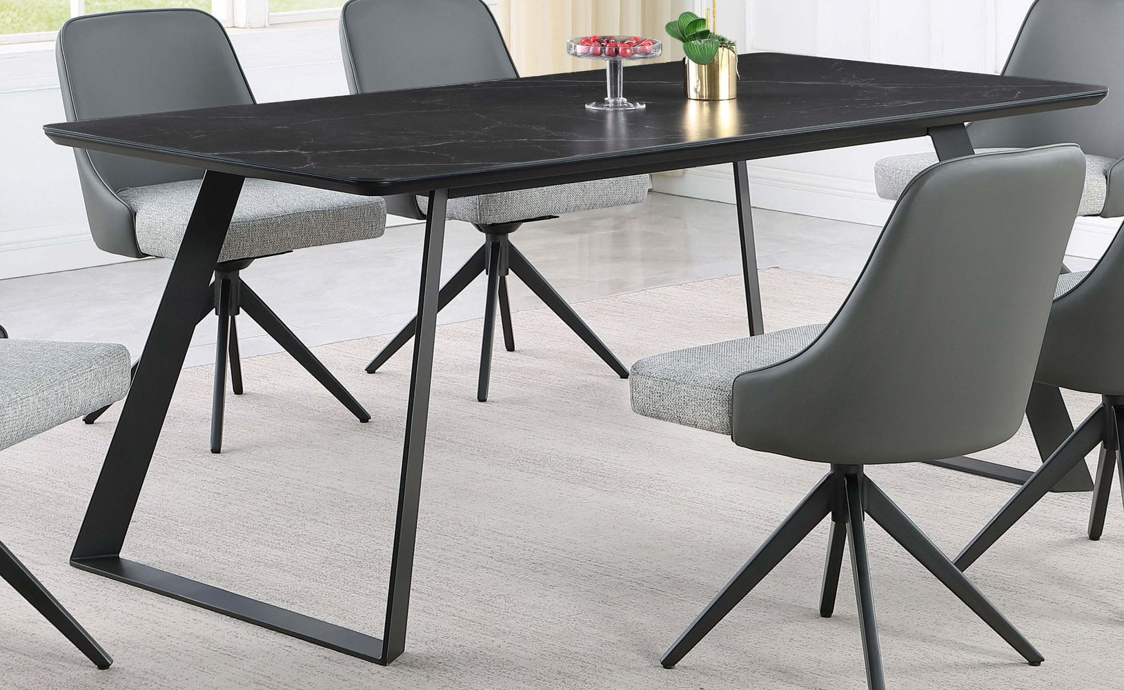 Smith Rectangle Ceramic Top Dining Table Black And Gunmetal