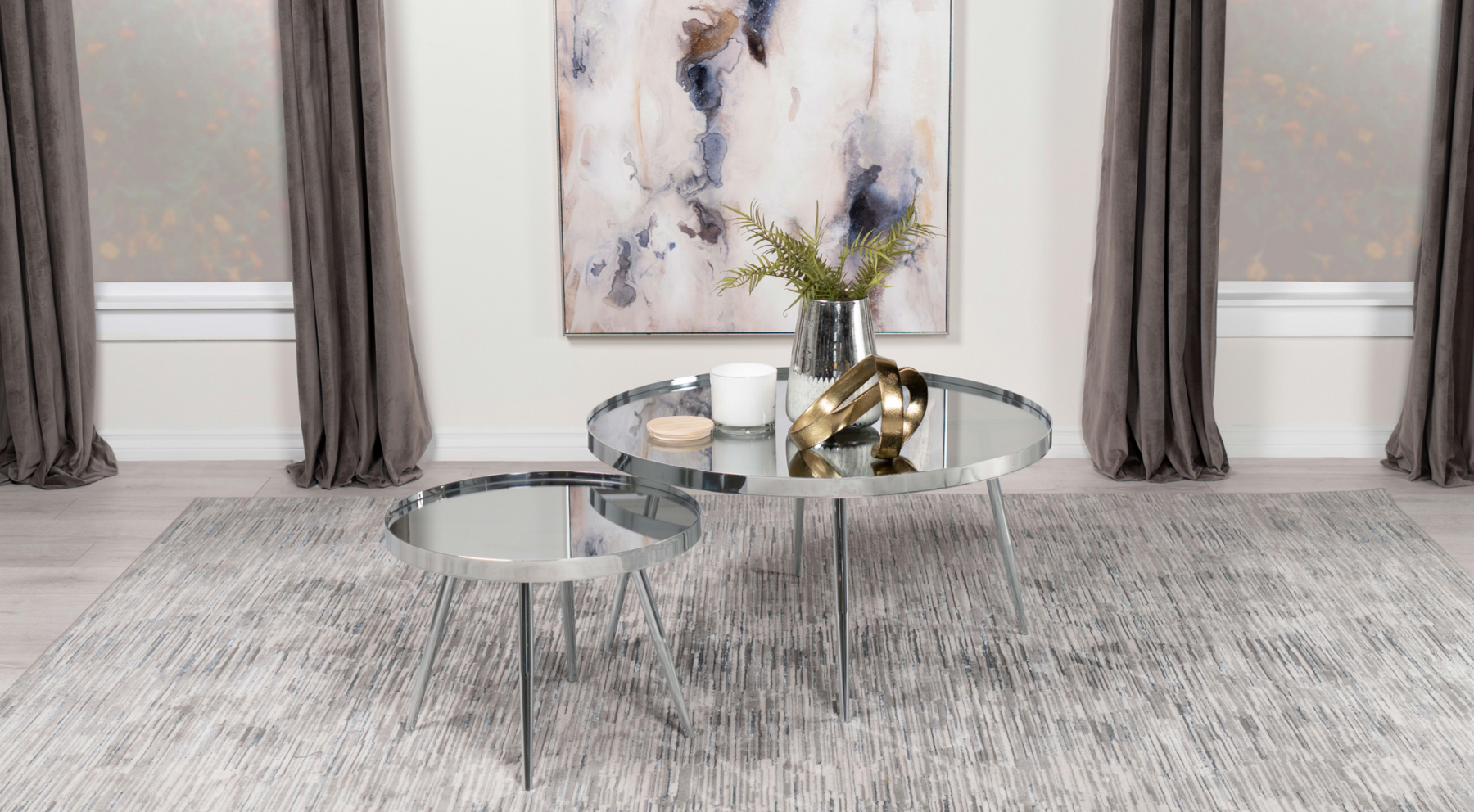 Kaelyn 2-Piece Round Mirror Top Nesting Coffee Table Chrome