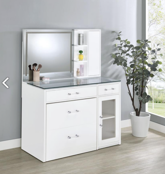 Flora 2-drawer Vanity Set with LED Mirror White High Gloss