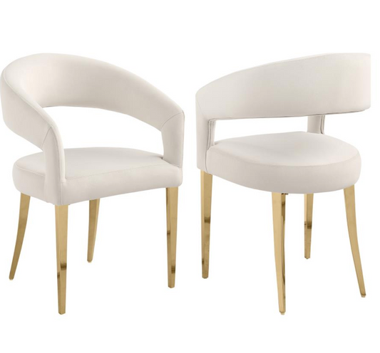 Galiano Velvet Upholstered Dining Arm Cream Beige (Set of 2)