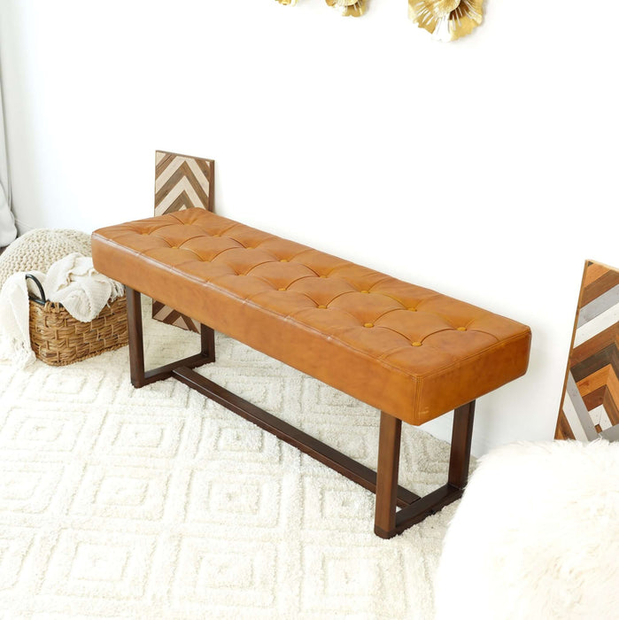 Cameron Tan Leather Bench