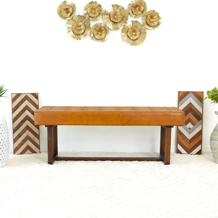 Cameron Tan Leather Bench