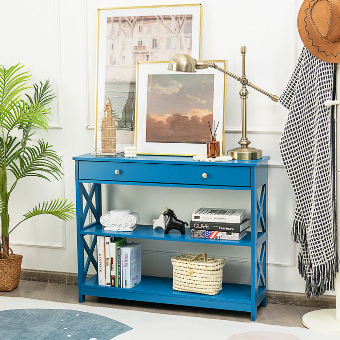 Console Table 3-Tier with Drawer and Storage Shelves