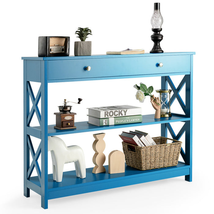 Console Table 3-Tier with Drawer and Storage Shelves