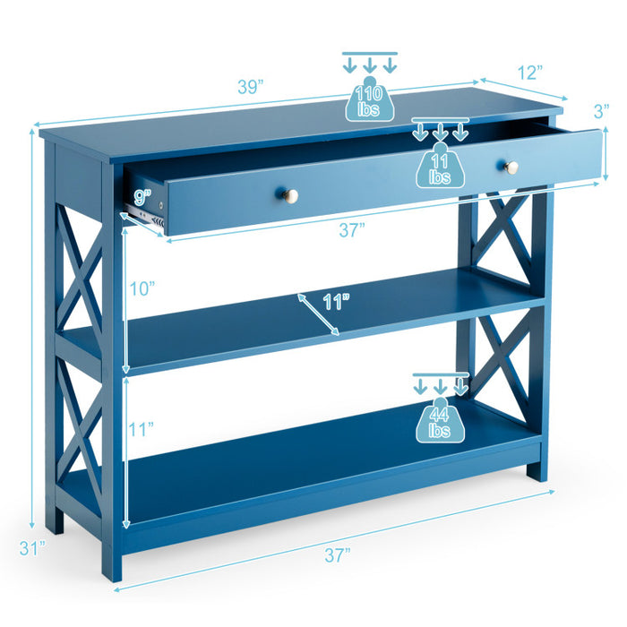 Console Table 3-Tier with Drawer and Storage Shelves