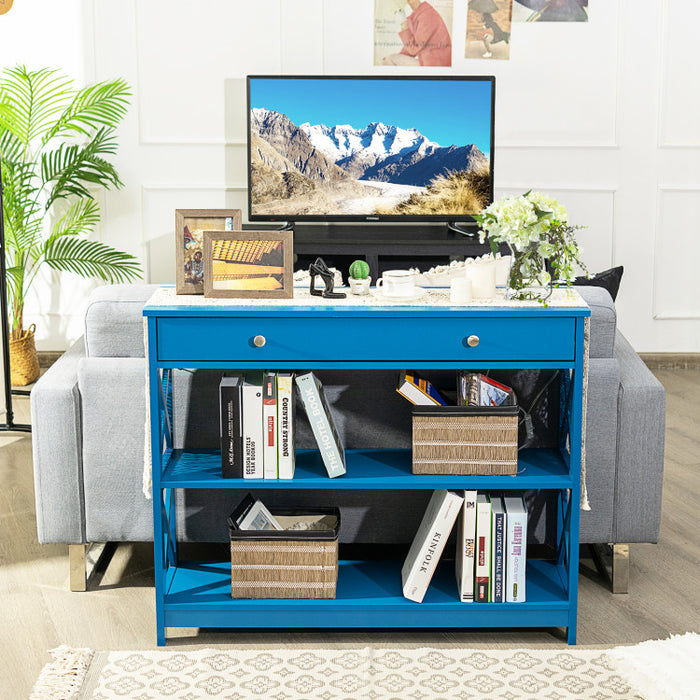 Console Table 3-Tier with Drawer and Storage Shelves