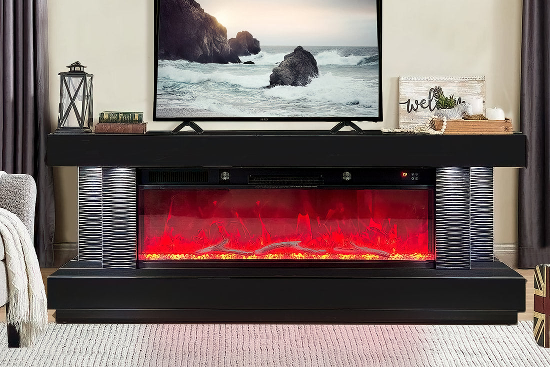 A89 TV STAND W/FIREPLACE BLACK