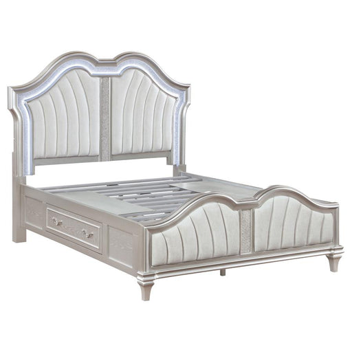 Evangeline Storage Bed with LED Headboard Silver Oak and Ivory