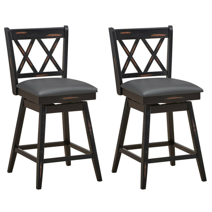 2 Pieces 25 Inch Swivel Counter Height Barstool Set with Rubber Wood Legs