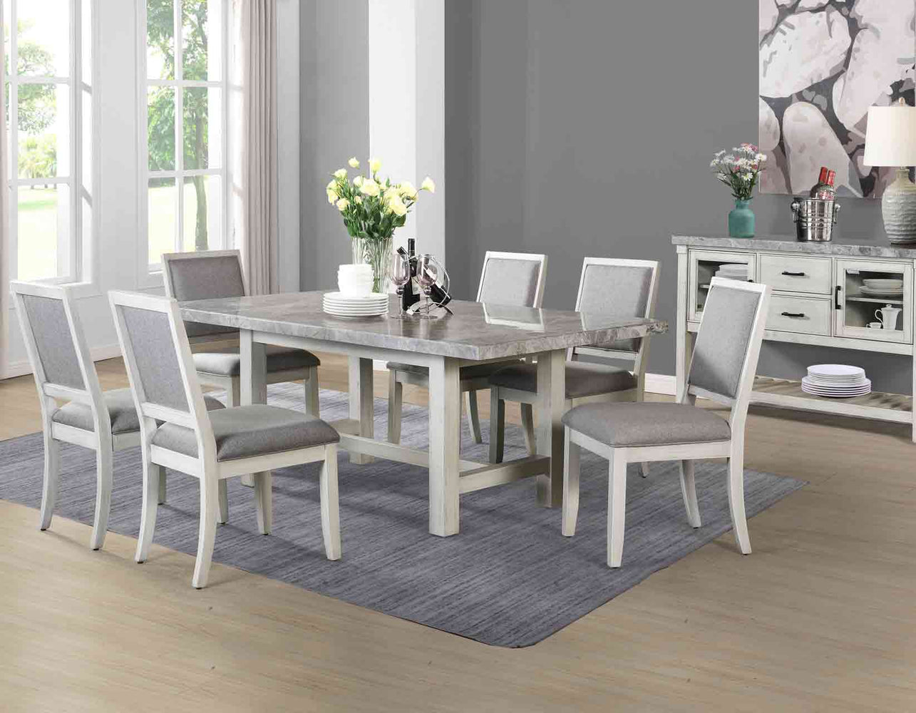 Canova 5-Piece 78-inch Gray Marble Dining Set