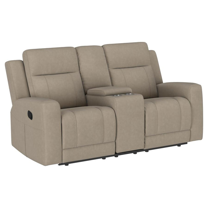 Brentwood Upholstered Motion Reclining Loveseat With Console Taupe