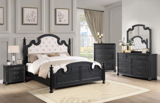 Celina 5-piece Bedroom Set with Upholstered Headboard Black and Beige