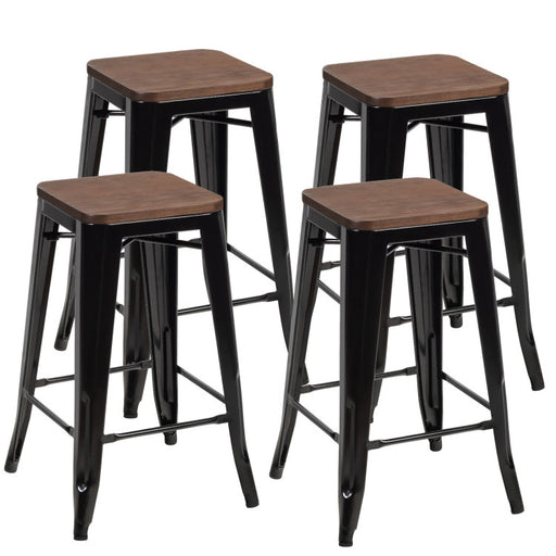 26 Inch Set of 4 Counter Height Backless Barstools with Wood Seats