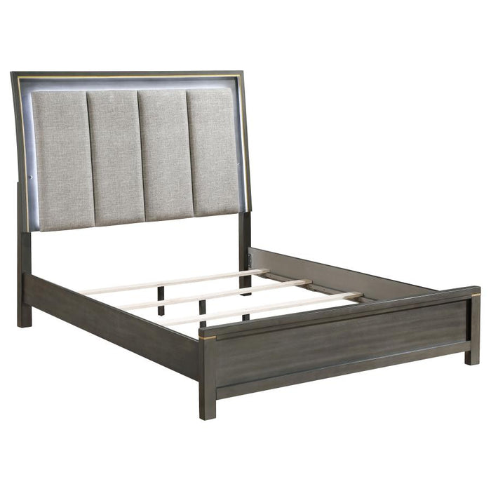 Kieran Panel Bed with Upholstered LED Headboard Grey