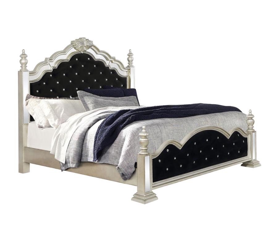 Heidi Upholstered Poster Bed Metallic Platinum