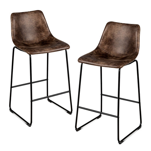 Set of 2 Bar Stool Faux Suede Upholstered Chairs