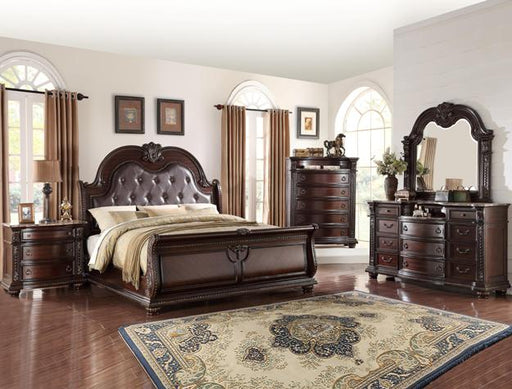 Stanley Cherry Brown Queen Upholstered Sleigh Bed