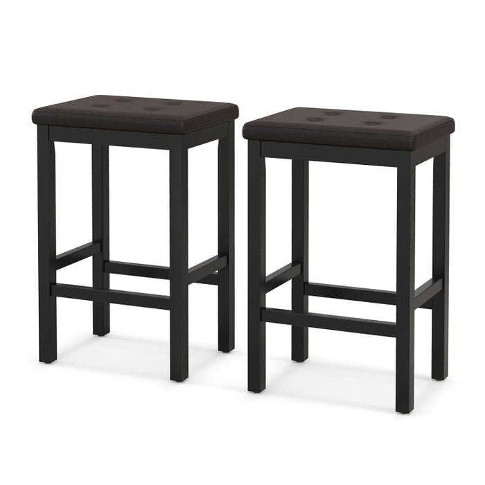 24 Inch Bar Stools with Padded Seat Footrest and Rubber Wood Frame