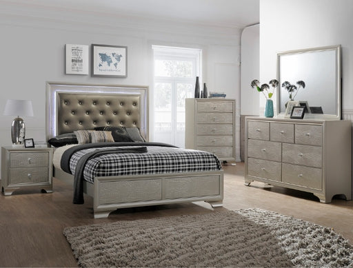 Lyssa Champagne LED Upholstered Panel Bedroom Set