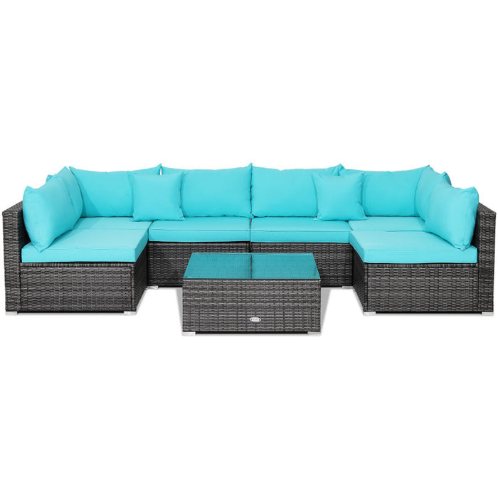 7 Pieces Patio Rattan Furniture Set with Sectional Sofa Cushioned