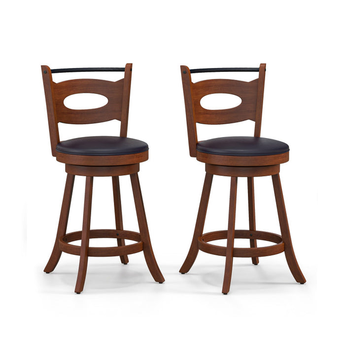 2 Pieces 24/29 inch Swivel Bar Stools with Curved Backrest and Seat Cushions