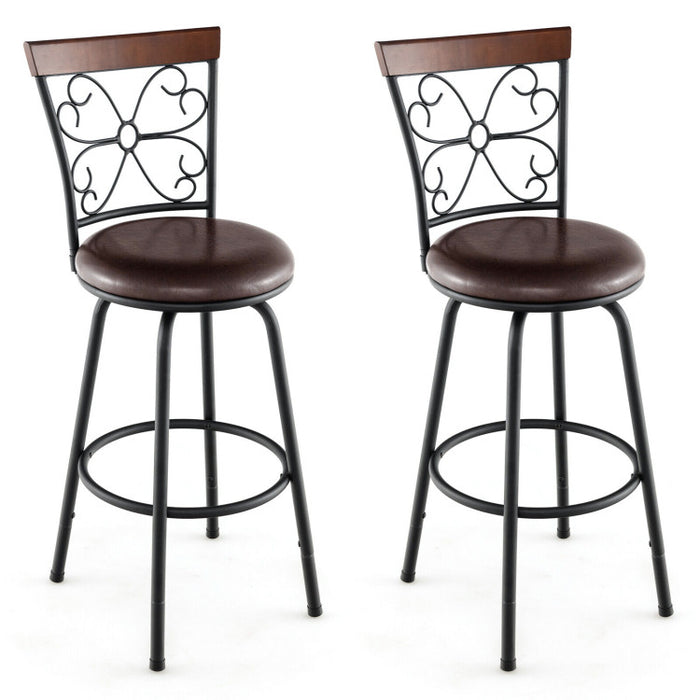 2 Pieces 24-30 Inch Adjustable PU Cushioned Swivel Barstools