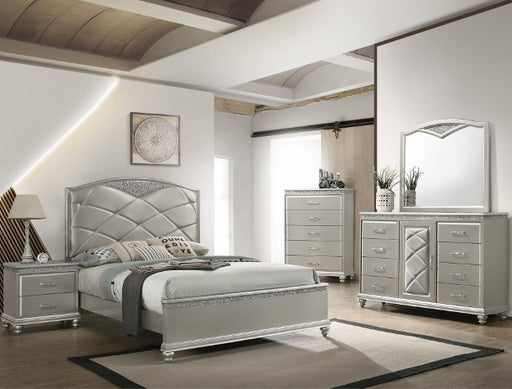 Valiant Champagne Silver Upholstered Panel Bedroom Set