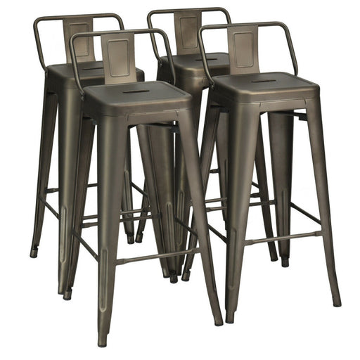 30 Inch Set of 4 Vintage Metal Bar Stool with Removable Middle Back