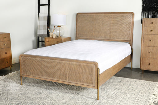 Arini Upholstered Eastern Panel Bed Sand Wash and Natural Cane