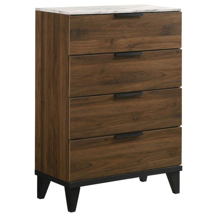 Mays 4-drawer Chest Walnut Brown with Faux Marble Top