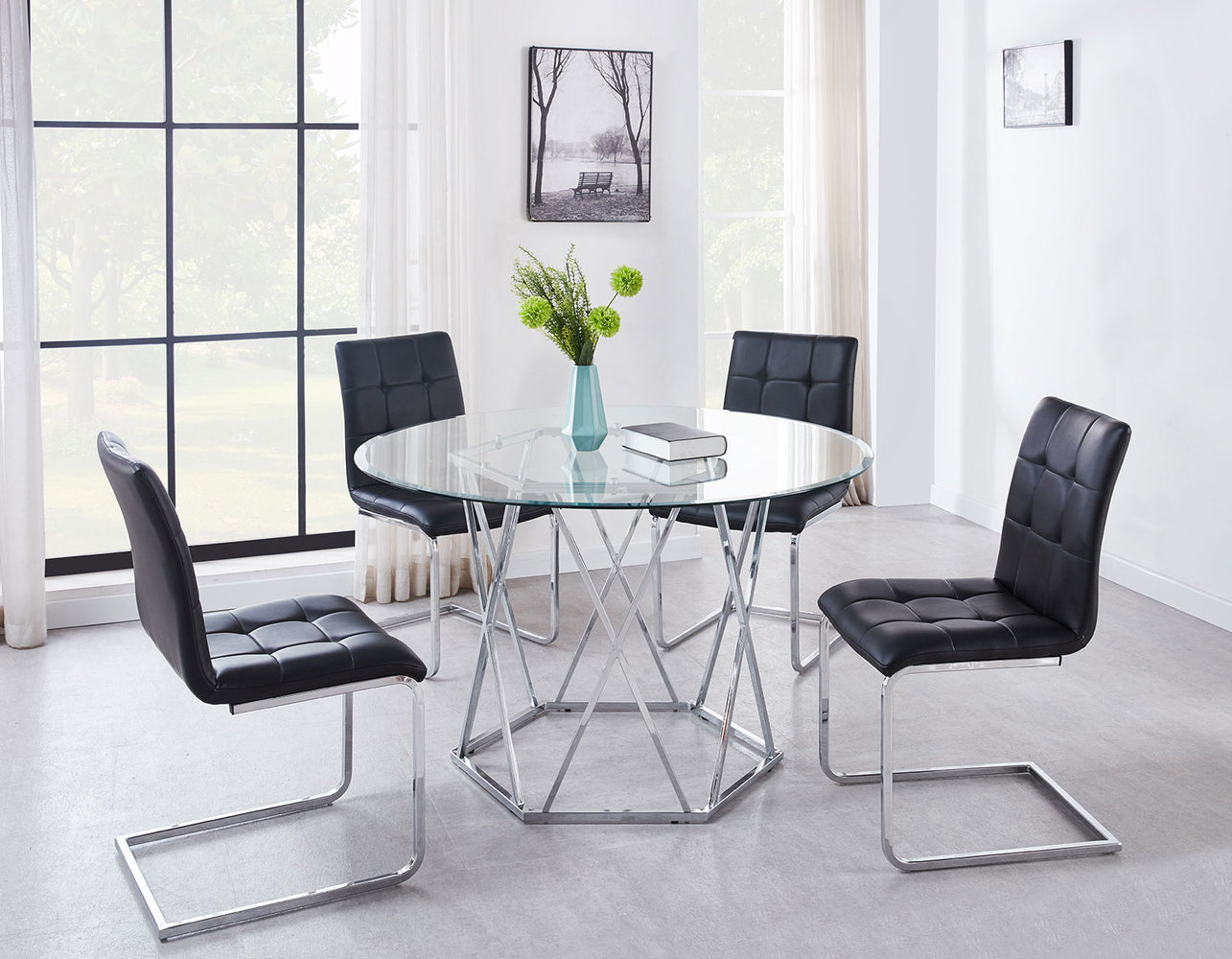 Escondido Black 5 Piece Set (Glass Top Table & 4 Side Chairs)