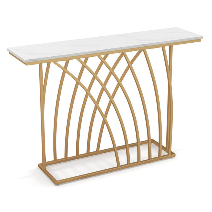 48 Inch Gold Console Table with White Faux Marble Tabletop