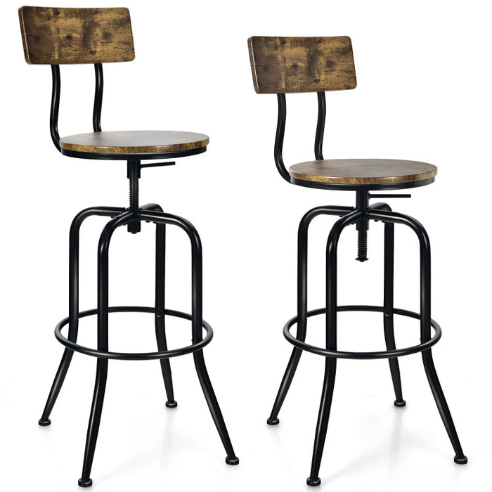 Industrial Adjustable Swivel Bar Stool with Arc-Shaped Backrest