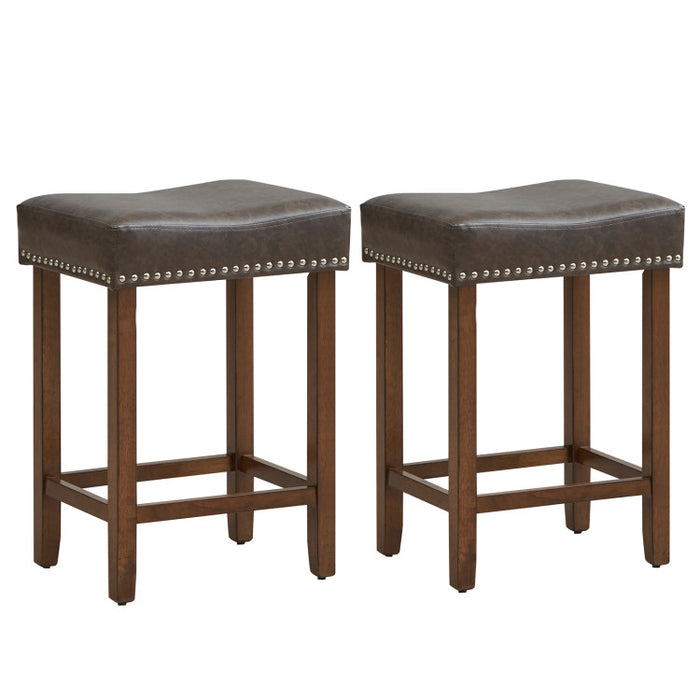 24 Inch Upholstered PU Leather Bar Stools Set of 2