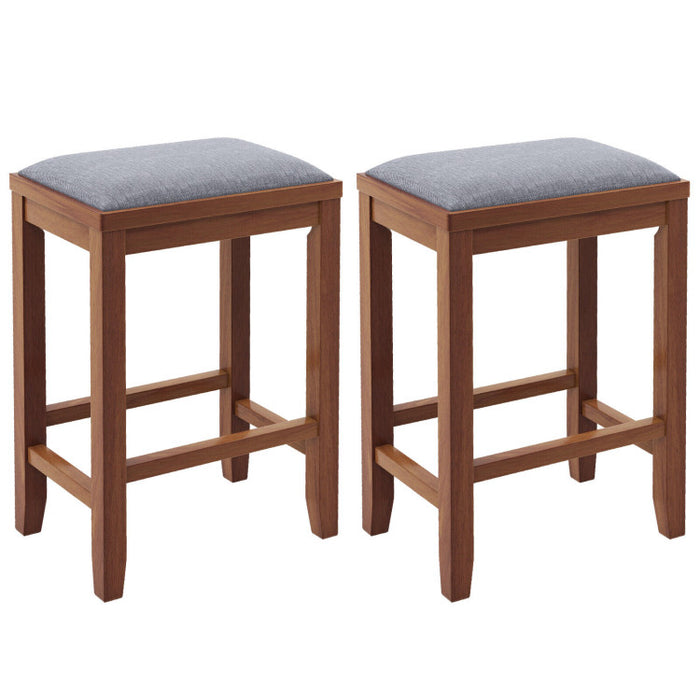 2 Pieces 25 Inch Upholstered Bar Stool Set with Solid Rubber Wood Frame and Footrest