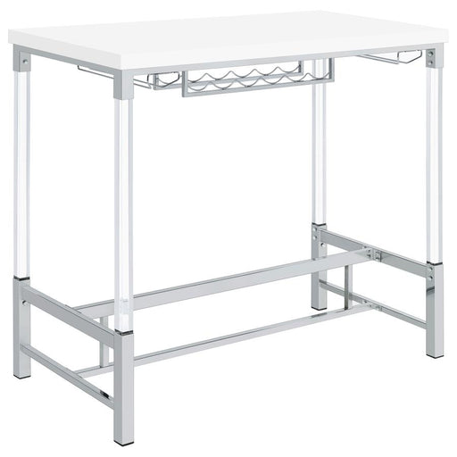 Norcrest Pub Height Bar Table With Acrylic Legs And Wine Storage White High Gloss